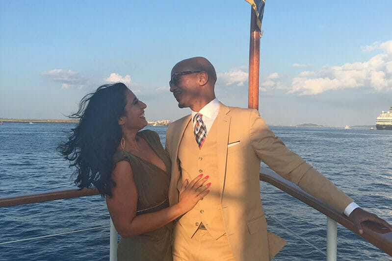 Jackie Roby and her husband on a boat